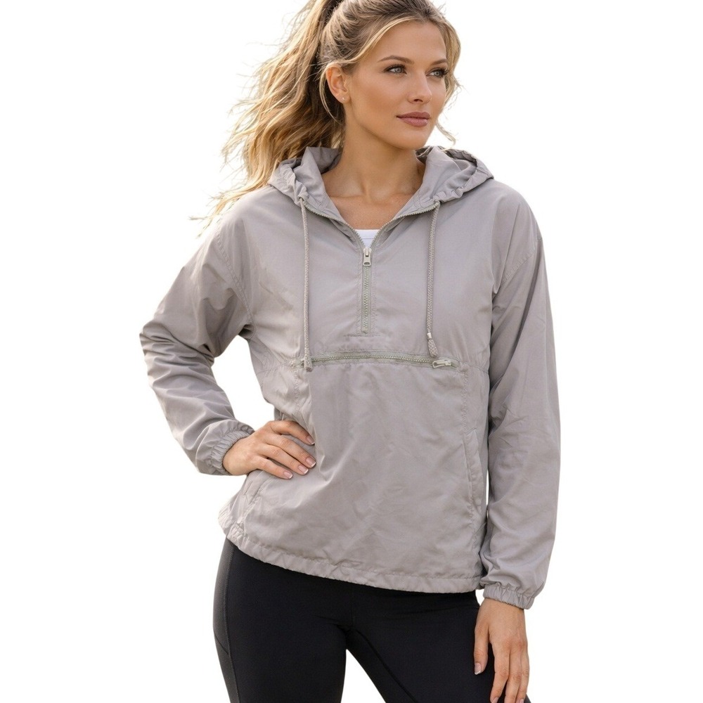 Threadโ & Supply Silver Quarter Zip Windbreaker Hooded Jacket JKN5210GG - Large